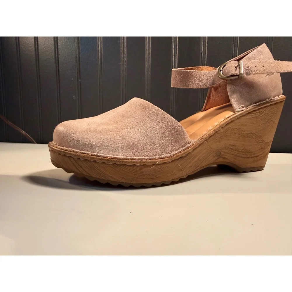 Born Womens Suede Leather Wedge Sandals Ankle Strap Blush Pink BR0040179 Size 8M